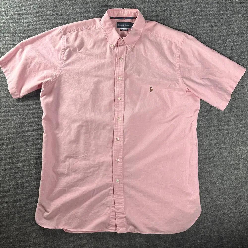 Polo Ralph Lauren Classic Fit Shirt Mens XLT Pink Oxford Short Sleeve Pony